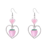 Hars Earring, met Zinc Alloy, Hart, silver plated, voor vrouw, roze, 30x61mm, Verkocht door pair