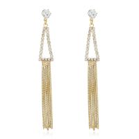 Fashion Fringe Oorbellen, Messing, gold plated, voor vrouw & met strass, gouden, nikkel, lood en cadmium vrij, 72x9mm, Verkocht door pair