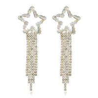 Fashion Fringe Boucles d'oreilles, laiton, étoile, Placage de couleur d'or, pour femme & avec strass, doré, protéger l'environnement, sans nickel, plomb et cadmium, 66x22mm, Vendu par paire