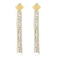 Fashion Fringe Boucles d'oreilles, laiton, Placage de couleur d'or, pour femme & avec strass, doré, protéger l'environnement, sans nickel, plomb et cadmium, 70x12mm, Vendu par paire