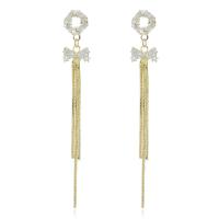 Fashion Fringe Boucles d'oreilles, laiton, Placage de couleur d'or, pour femme & avec strass, doré, protéger l'environnement, sans nickel, plomb et cadmium, 75x10mm, Vendu par paire