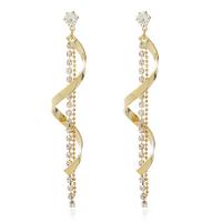 Fashion Fringe Earrings Brass gold color plated for woman & with rhinestone golden nickel lead & cadmium free Sold By Pair