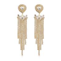 Fashion Fringe Earrings Brass gold color plated for woman & with rhinestone golden nickel lead & cadmium free Sold By Pair