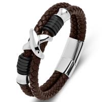 Pulseras de Cordón de PU, Cuero de PU, con acero inoxidable 316L, Letra X, Doble capa & Joyería & longitud diferente para la opción & para hombre, más colores para la opción, 12mm, Vendido por UD