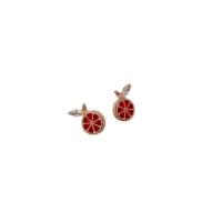 Boucles d'oreilles en laiton zircon cubique pavent, orange, Placage de couleur d'or, bijoux de mode & pavé de micro zircon & pour femme, rouge, protéger l'environnement, sans nickel, plomb et cadmium, 9.10x13.80mm, Vendu par paire