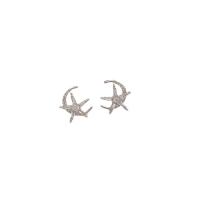 Ciúbach Zirconia Micrimhilseogra réiteodh Earring Prás, Moon agus Star, dath airgid plated, jewelry faisin & micrea réiteach zirconia ciúbach & do bhean, soiléir, nicil, luaidhe & caidmiam saor in aisce, 13.80x16mm, Díolta De réir Péire