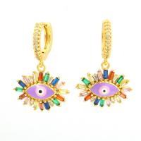 Evil Eye Earrings Brass real gold plated micro pave cubic zirconia & for woman & enamel Sold By Pair