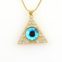 Collier Evil Eye bijoux, laiton, triangle, Plaqué d'or, pavé de micro zircon & pour femme, plus de couleurs à choisir, 30x27mm, Longueur Environ 18.5 pouce, Vendu par PC