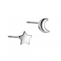 Pendientes asimétricos, Plata de ley 925, Luna y estrella, chapado en platina real, Joyería & para mujer, color original, 5x5mm, Vendido por Par