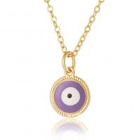 Collier Evil Eye bijoux, laiton, Plat rond, Plaqué d'or, pour femme & émail, plus de couleurs à choisir, 18x11mm, Longueur Environ 17.7 pouce, Vendu par PC