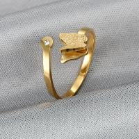 Titantium Steel finger ring, Titan Stål, Fjäril, guldfärg pläterade, Justerbar & micro bana cubic zirconia & för kvinna, guld, Säljs av PC