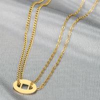 Collier d'acier titane, Placage de couleur d'or, Double couche & pour femme, Or, Longueur Environ 19.68 pouce, Vendu par PC