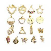 Cubic Zirconia Micro Pave Brass Pendant gold color plated & micro pave cubic zirconia Sold By Lot