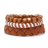 Unisex Bracelet, Chanvre, avec corde de cire & bois, trois pièces & bijoux de mode & unisexe, Longueur Environ 17-18 cm, Vendu par fixé