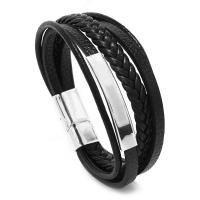 PU Schnur Armbänder, PU Leder, mit Kuhhaut & 304 Edelstahl & Zinklegierung, Modeschmuck & unterschiedliche Länge der Wahl & unisex, schwarz, 14mm, verkauft von PC