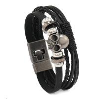 PU Schnur Armbänder, PU Leder, mit Kuhhaut & Wachsschnur & Verkupferter Kunststoff & Zinklegierung, handgemacht, Modeschmuck & mehrschichtig & unisex, schwarz, 20mm, Länge ca. 8.46 ZollInch, verkauft von PC