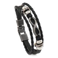 PU Leather Cord Bracelets with Cowhide & Wax Cord & Copper Coated Plastic & Zinc Alloy handmade fashion jewelry & multilayer & Unisex 10mm Length Approx 8.07 Inch Sold By PC