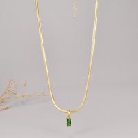 Roestvrij staal halskettingen, 316L roestvrij staal, met Emerald, met 6cm extender keten, mode sieraden & voor vrouw, gouden, 11x6mm, Lengte Ca 41 cm, Verkocht door PC