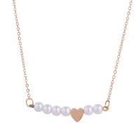 Kunststof parel ketting, Zinc Alloy, met Plastic Pearl, Hart, gold plated, voor vrouw, wit, nikkel, lood en cadmium vrij, Lengte Ca 47-52.5 cm, Verkocht door PC