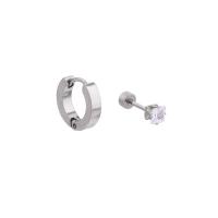 Boucles d'oreilles asymétriques, laiton, avec zircon cubique, Placage de couleur argentée, pour femme, protéger l'environnement, sans nickel, plomb et cadmium, 13mm,5x13mm, Vendu par paire