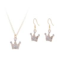 Zinklegering Sieraden Sets, oorbel & halsketting, Zinc Alloy, met Bergkristal, Kroon, gold plated, voor vrouw, nikkel, lood en cadmium vrij, 15x32mm, Lengte Ca 41-47 cm, Verkocht door Stel