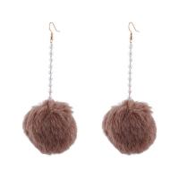 Fluffy Pom Pom Pendientes, felpa, con Perlas plásticas, Esférico, para mujer, más colores para la opción, libre de níquel, plomo & cadmio, 56x125mm, Vendido por Par