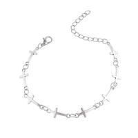 Sinc Alloy Bracelet, Cross, dath airgid plated, do bhean, nicil, luaidhe & caidmiam saor in aisce, Fad Thart 19-24.5 cm, Díolta De réir PC