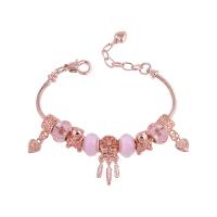 Bracelet European , alliage de zinc, avec cristal & laiton, Plaqué de couleur d'or rose, pour femme, rose, protéger l'environnement, sans nickel, plomb et cadmium, Longueur Environ 18.5-24 cm, Vendu par PC