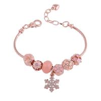 Pulseira de European, liga de zinco, with cristal & cobre, rosa real com banho de cor, para mulher & esmalte & com strass, rosa, níquel, chumbo e cádmio livre, comprimento Aprox 18.5-24 cm, vendido por PC