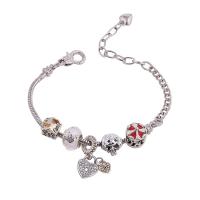 Bracciale European, lega in zinco, with cristallo & ottone, placcato color argento, per la donna & smalto & con strass, colori misti, assenza di nichel,piombo&cadmio, Lunghezza Appross. 18-24.5 cm, Venduto da PC