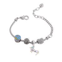 European Bracelet, Sinc Alloy, le Prás, dath airgid plated, do bhean & cruan & le rhinestone, gorm, nicil, luaidhe & caidmiam saor in aisce, Fad Thart 14-23.5 cm, Díolta De réir PC