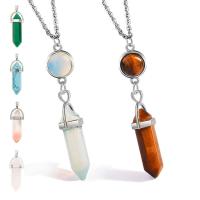 Gemstone smycken halsband, Ädelsten, med Zink Alloy, med 1.97 extender kedja, Koniska, silver pläterad, olika material för val & Unisex, fler färger för val, 60mm, Längd 17.72 inch, Säljs av PC