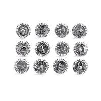 Bouton de morceau, alliage de zinc, 12 Signes du Zodiaque, Plaqué de couleur d'argent, DIY & styles différents pour le choix, protéger l'environnement, sans nickel, plomb et cadmium, 18mm, Vendu par PC