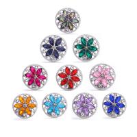 Jewelry Snap Button Zinc Alloy Flower silver color plated DIY & with glass rhinestone nickel lead & cadmium free 18mm Sold By PC