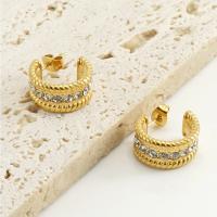 Titanium Steel  Earring 18K gold plated fashion jewelry & for woman & with rhinestone golden Sold By Pair