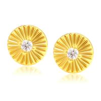 Zinklegering oorknoppen, Zinc Alloy, met Cubic Zirconia, Rond plat, gold plated, mode sieraden & voor vrouw, gouden, nikkel, lood en cadmium vrij, 6x6mm, Verkocht door pair