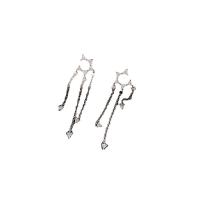 Cúbicos Circonia Pendiente Latón Micro pavimenta, metal, Estrella, chapado en color de plata, Joyería & micro arcilla de zirconia cúbica & para mujer, plateado, libre de níquel, plomo & cadmio, 50mm, Vendido por UD