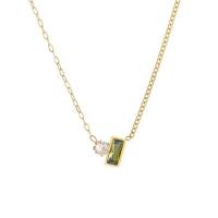 Collier d'acier titane, avec 5cm chaînes de rallonge, rectangle, bijoux de mode & pavé de micro zircon & pour femme, doré, 13.10x11.50mm, Longueur 39.3 cm, Vendu par PC