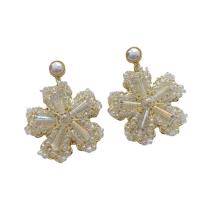 Pendientes de Cristal, metal, con Cristal & Perlas plásticas, Flor, Joyería & para mujer, claro, libre de níquel, plomo & cadmio, 52.10x51mm, Vendido por Par