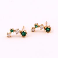 Cubic Zirconia Micro Pave Brass Earring gold color plated micro pave cubic zirconia & for woman green Sold By Pair