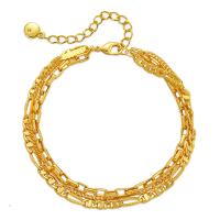 Bracelets en laiton, avec 2.36inch chaînes de rallonge, Plaqué or 18K, multicouche & pour femme, protéger l'environnement, sans nickel, plomb et cadmium, Longueur Environ 6.69 pouce, Vendu par PC