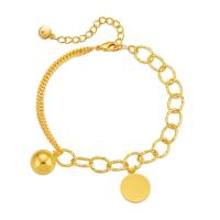 Bracelets en laiton, avec 2.36inch chaînes de rallonge, Rond, Placage de couleur d'or, bijoux de mode & pour femme, protéger l'environnement, sans nickel, plomb et cadmium, Longueur Environ 6.49 pouce, Vendu par PC