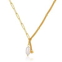 Zoetwater Parel Brass Collier, Messing, met Zoetwater Parel, met 2.36inch extender keten, 18K verguld, mode sieraden & voor vrouw, 15mm, Lengte Ca 19.21 inch, Verkocht door PC