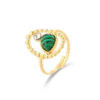 Bague en acier inoxydable zircons cubiques, Acier inoxydable 304, avec Malachite, larme, Plaqué d'or 14K, réglable & pavé de micro zircon & pour femme, 20mm, Vendu par PC