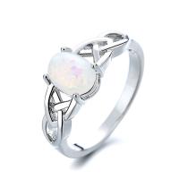 Anillo de dedo de latón, metal, con Artificial+Opal, Patrón Geométrico, chapado en platina real, diverso tamaño para la opción & para mujer & hueco, 6x8mm, tamaño:6-9, Vendido por UD