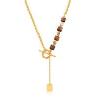 Colar de jóias de pedras preciosas, cobre, with Cascalho natural, with 2.36inch extender chain, Padrão Geométrico, 18K banhado a ouro, cadeia oval & para mulher, 15mm, comprimento Aprox 18.5 inchaltura, vendido por PC