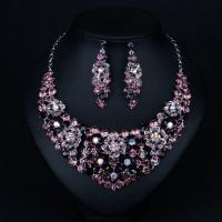 Crystal Sieraden Sets, Zinc Alloy, met Kristal, plated, 2 stuks & voor vrouw & met strass, roze, 20x70mm, Lengte Ca 17.32 inch, Verkocht door Stel