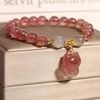 Bracelets quartz, aigue-marine, avec Perle en alliage de zinc & quartz rose, Placage de couleur d'or, pour femme, rose, Longueur Environ 6.29 pouce, Vendu par PC