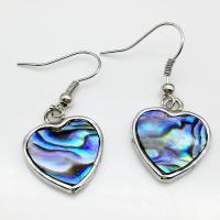 Boucles d'oreilles coquillage, coquille d'ormeau, avec alliage de zinc, coeur, Conception de Noël & pour femme, couleur originale, 20x16mm, Vendu par paire