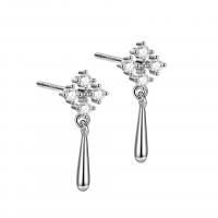 925 Sterling Silver Drop & Dangle Oorbellen, 925 Sterling Zilver, platinum plated, voor vrouw & met strass, 8x19mm, Verkocht door pair